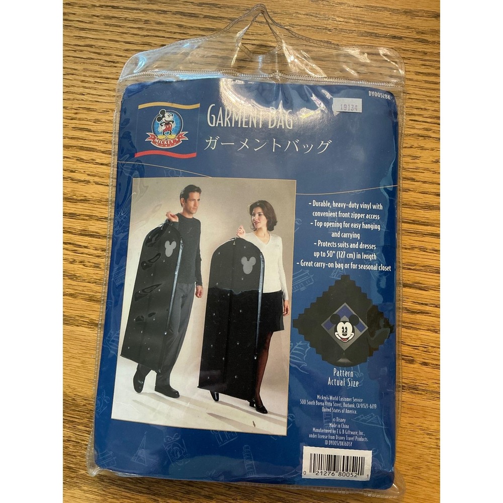 Disney Mickey Mouse Garment Bag Black Vinyl Suit Dress Travel Cover 50 Inch NEW